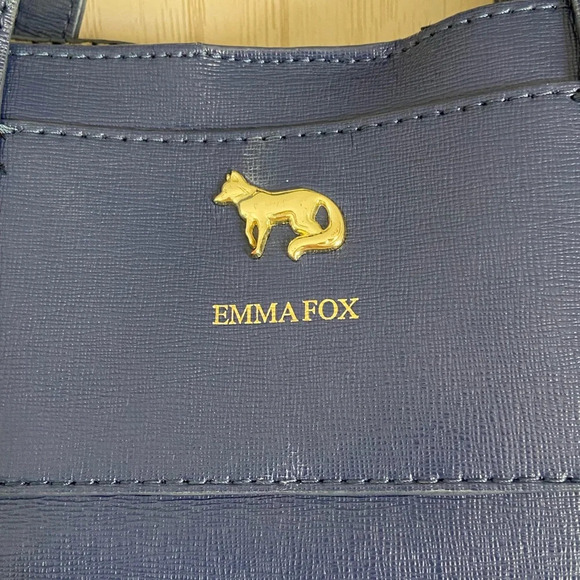 Emma Fox GIDRAN Navy Deep Blue Leather Tote w/ crossbody strap Houndstooth Liner - Picture 2 of 16